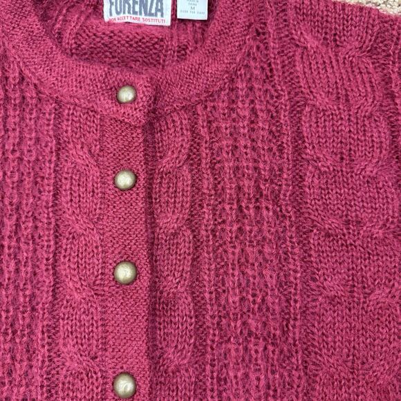 Vintage Forenza Cardigan Sweater Size Medium Berry Red Mohair Blend Gold Buttons - Picture 2 of 8